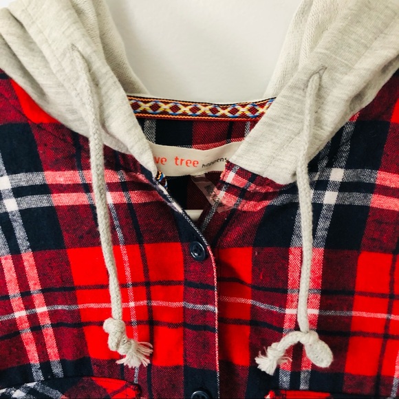 Girls Flannel Hooded Sweatshirt Red Medium - Picture 5 of 6